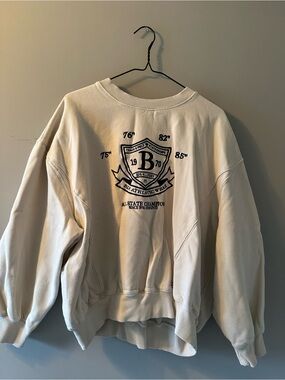 Urban Outfitters Cream Crewneck Sweatshirt with Navy Crest